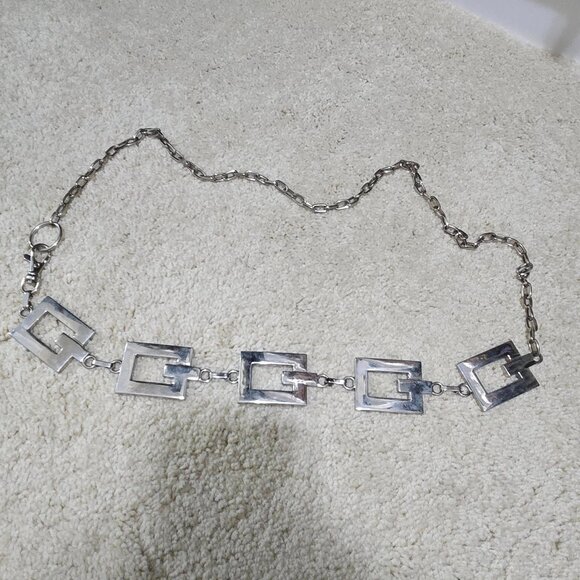 Vintage Y2K Silver Rectangle Metallic Chain Chunky Belt - Picture 6 of 11